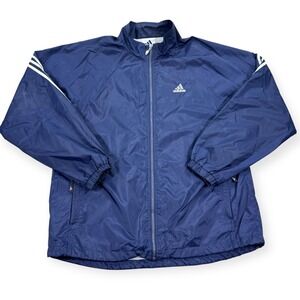 Vintage Adidas Track Jacket 90s Mens Large Blue Full Zip Trefoil Windbreaker